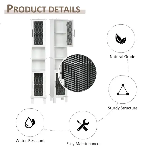 13.25"W x 11.75"D x 69.5"H Tall Bathroom Cabinet, White in Home Décor & Accents in Markham / York Region - Image 8