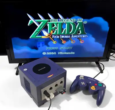 Comes with memory card and controller and wires Has an SD card with 180 gamecube games. Easy to chan...