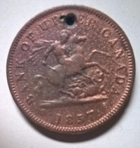 1857 Bank Of Upper Canada One Penny Token Coin