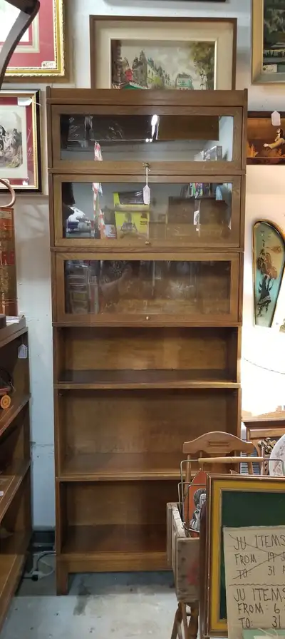 Antique Std Desk oak barrister bookcase 6 tiers 6 parts 3 doors, View more