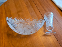 Crystal Fruit Oval Bowl and Vase, priced for both, see desc.