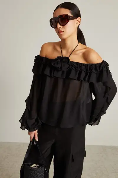 Brand 100% new size S black blouse with flower, View more