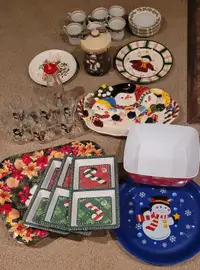 Christmas (Xmas) serving dishes, glasses, cups trays, decor