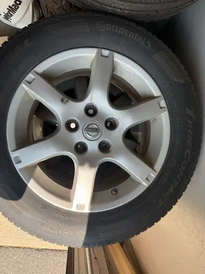 Used for one season. Were on a 2012 Nissan Altima. Continental True Contact Tour winter tires 216/60...