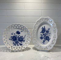 2 Blue Floral Plates with Delicate Cut-outs
