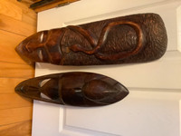Two Hand Carved Wooden Masks Wall Art