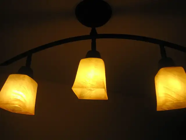 4-light Chandelier (new) - coffee colour finish with amber glass in Indoor Lighting & Fans in Ottawa - Image 3