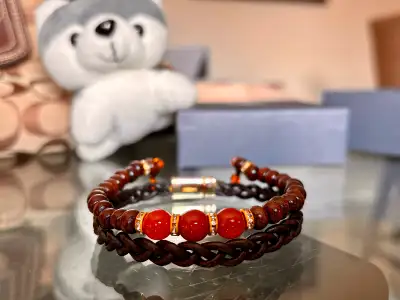 Handmade lucky/wealthy Leather Multilayers Stone Wood beads/tiger eye Magnet clasp