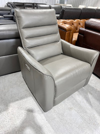 Grey leather power recliner 