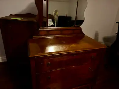 Today’s price … otherwise may give away This is a three-piece bedroom set with a dresser, chest of d...