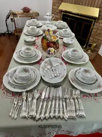 Vintage Silver plated flatware set for 8 & vintage dinner set