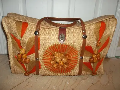 Magnifique sac de plage en paille d'Acapulco, 19 po. de large X 12 po. de haut X 8 po. de profondeur...