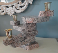 Vintage Stone Age Creations granite candelabra candle holder