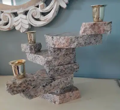 Vintage Stone Age Creations granite candelabra candle holder, View more