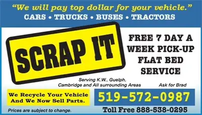We Are Scrap It Auto Recycling From Kitchener and Are looking for Old Un wanted Cars Trucks and Vans...