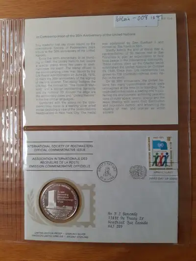 633 1stcoin-008 - 30th anniversary of United nations 1975 Franklin Mint International Society of Pos...