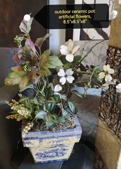 Ceramic Outdoor Pot with artificial flowers, View more