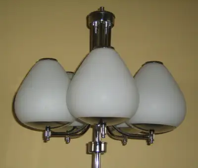 MCM Chrome Waterfall Floor Lamp w/Frosted Beehive Glass Shades, View more