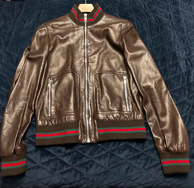 100% Authentic Gucci Lamb Leather Jacket  BROWN sz52628632838964511225