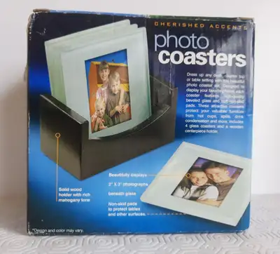 Cherished Accents Photo Coasters Set with Wood Holder, View more