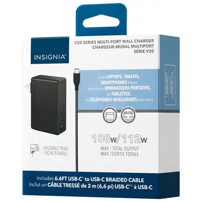 Insignia 112W 3-Port USB-C / USB-A Wall Charger with USB C Cable, View more