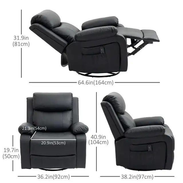 PU Leather Reclining Chair with Vibration Massage Recliner in Chairs & Recliners in Markham / York Region - Image 4