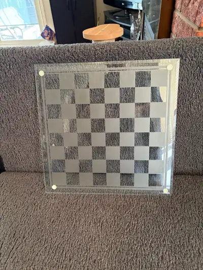 Vintage-Crystal (Early 2000,s) Etched Checkers & Chess Board., View more