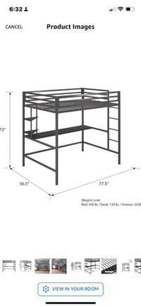 Full size loft bed w desk, like new condition 