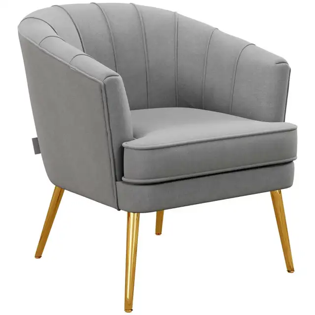 Fabric Armchair, Modern Accent Chair with Gold Metal Legs for Li in Chairs & Recliners in Markham / York Region - Image 7
