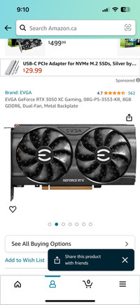 EVGA GeForce RTX 3050 XC Gaming 8GB