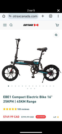 Vélo électrique bicyclette/ e-bike pliable Gotrax EbE1 compact