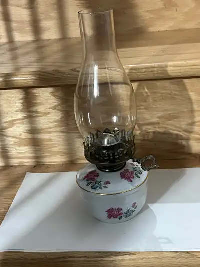 Vintage Gas lamp with glass housing, hand painted floral decorat, View more