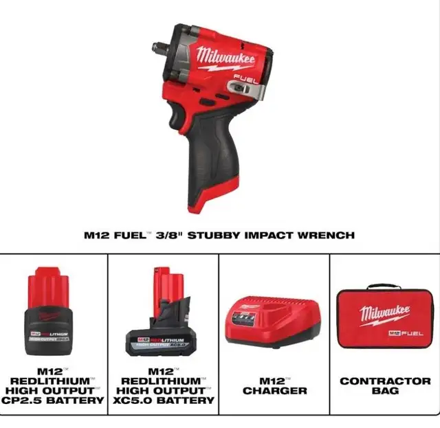 NEW Milwaukee 2562-22  M12 FUEL Stubby 3/8" Impact Wrench Kit in Power Tools in Cambridge - Image 4