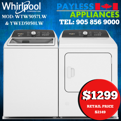 Whirlpool Top Load Washer & Dryer Pair Sale WTW5057LW, YWED5050L, View more