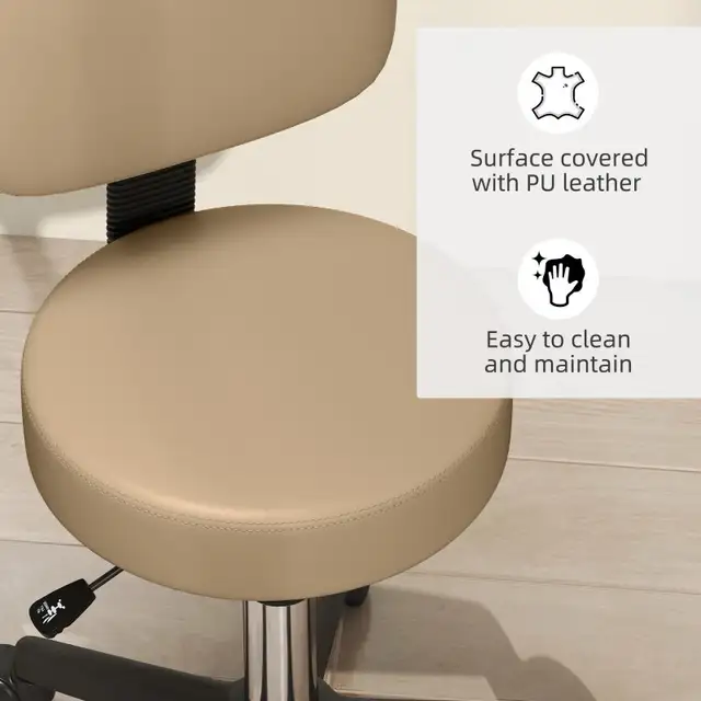 PU Leather Adjustable Rolling Stool, Round Swivel Drafting Stool in Chairs & Recliners in Markham / York Region - Image 5