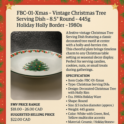 FBC-01-Xmas – Vintage Christmas Tree Serving Dish – 8.5" Round –, View more