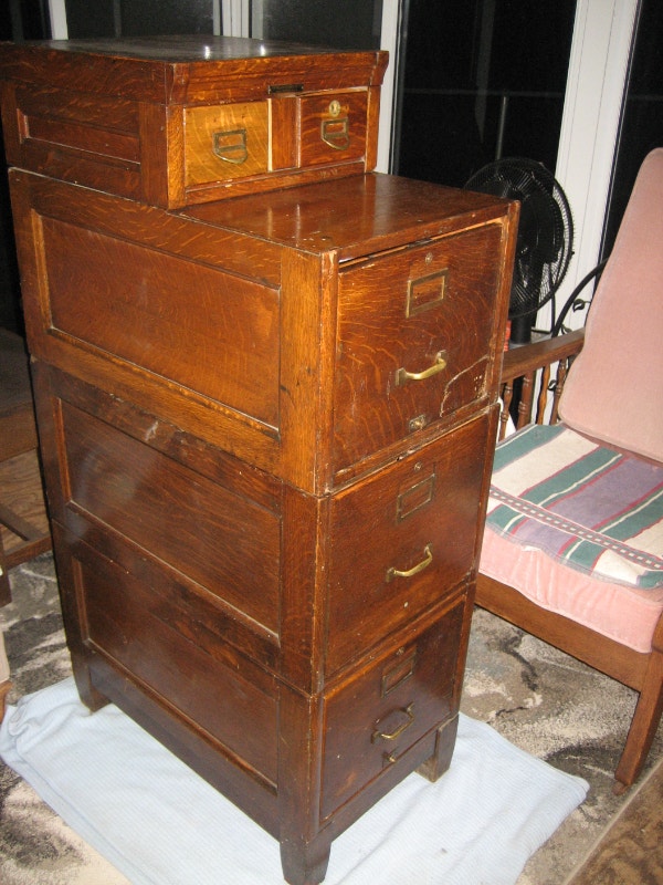 Antique Quarter Cut Oak Barristers Stacking File Bookcases