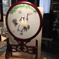 Chinese EMBROIDERED SILK ROTATING WOODEN FRAME