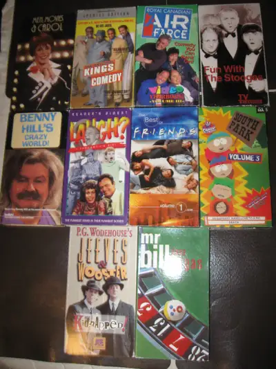 Titles include: Laugh, I Thought I'd Die-A collection of classic scenes from movies and t.v. Mr. Bil...