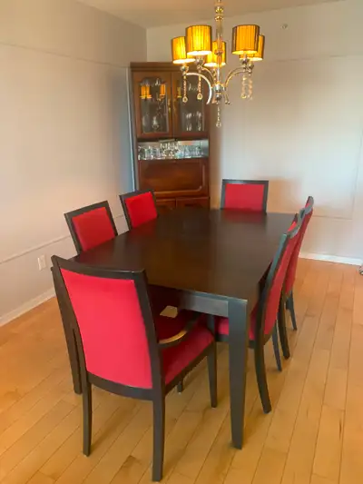 Dinning room set. Expandable wooden table., View more