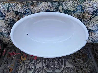 Large Oval Porcelain Enamelware Dish Pan/Basin Tub White w Black, View more