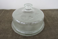 Vintage 1940's Matching Ribbed Cake Plate & Cover Heavy Clear