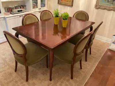 solid cherry wood dinning table with extension + 6 chairs, View more