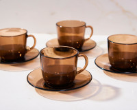Set 4 Vereco France smoked glass espresso cup with saucer