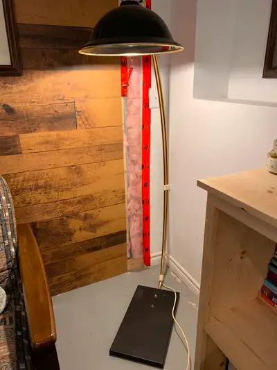 Black Floor Lamp With Extension Arm, Adjustable, Switches On Using a Floor Pedal/Switch, Base is Sla...