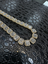 Yellow Gold Diamond Baguette Cluster Chain 