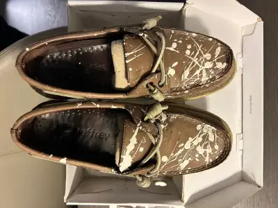SPERRY TOP-SIDER BROWN WHITE PAINT FOR MEN US8.5 FOR JEFFREY NYC, View more
