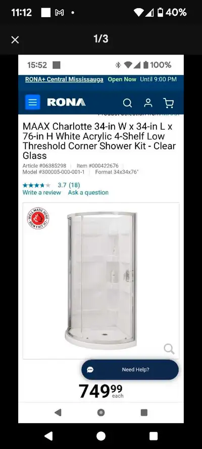 Brand new the wall of corner shower kit. , View more