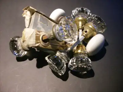 Antique 3 glass door knobs sets  + 1 ceramic set., View more