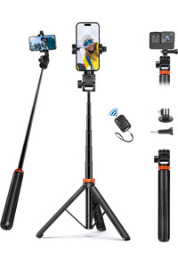 62'' Extendable Selfie Stick Tripod with Remote,insta360 Gopro